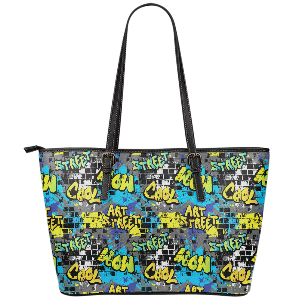 Graffiti Wall Print Leather Tote Bag