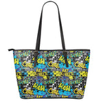 Graffiti Wall Print Leather Tote Bag