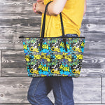 Graffiti Wall Print Leather Tote Bag