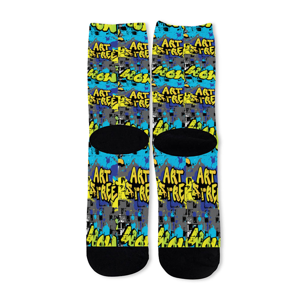 Graffiti Wall Print Long Socks