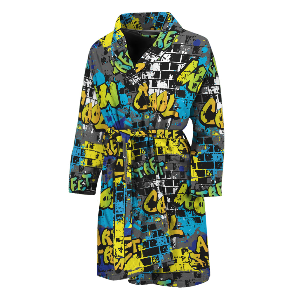 Graffiti Wall Print Men's Bathrobe