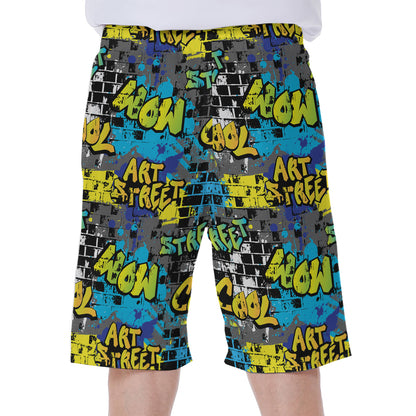 Graffiti Wall Print Men's Beach Shorts