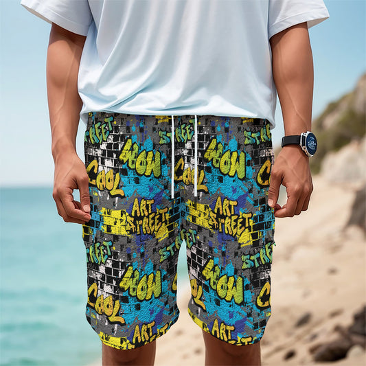 Graffiti Wall Print Men's Cargo Shorts