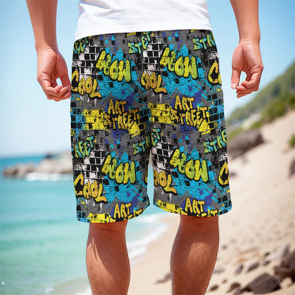 Graffiti Wall Print Men's Cargo Shorts