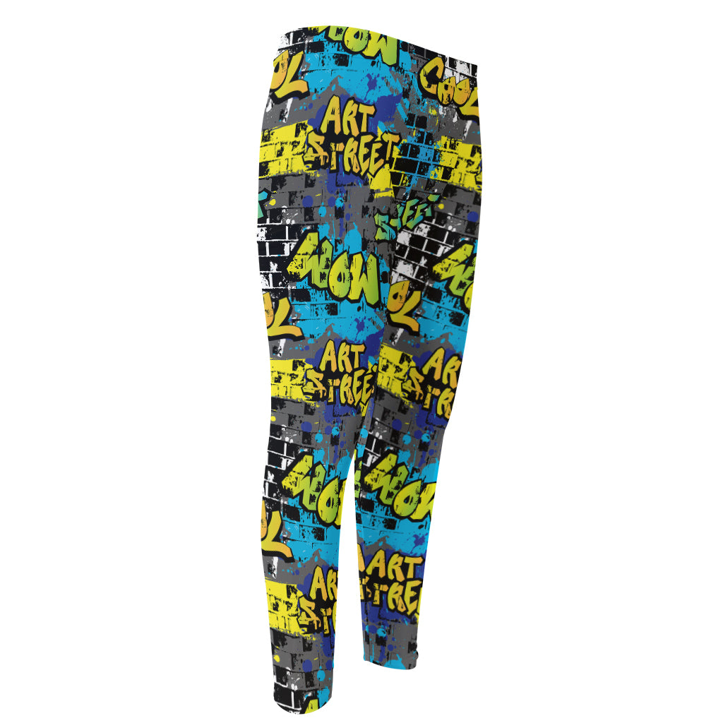 Graffiti Wall Print Men's Compression Pants