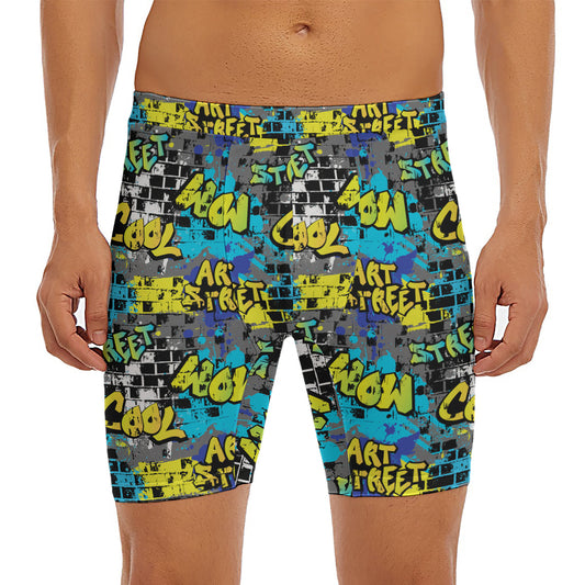 Graffiti Wall Print Men's Long Boxer Briefs