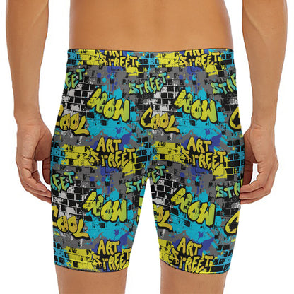 Graffiti Wall Print Men's Long Boxer Briefs