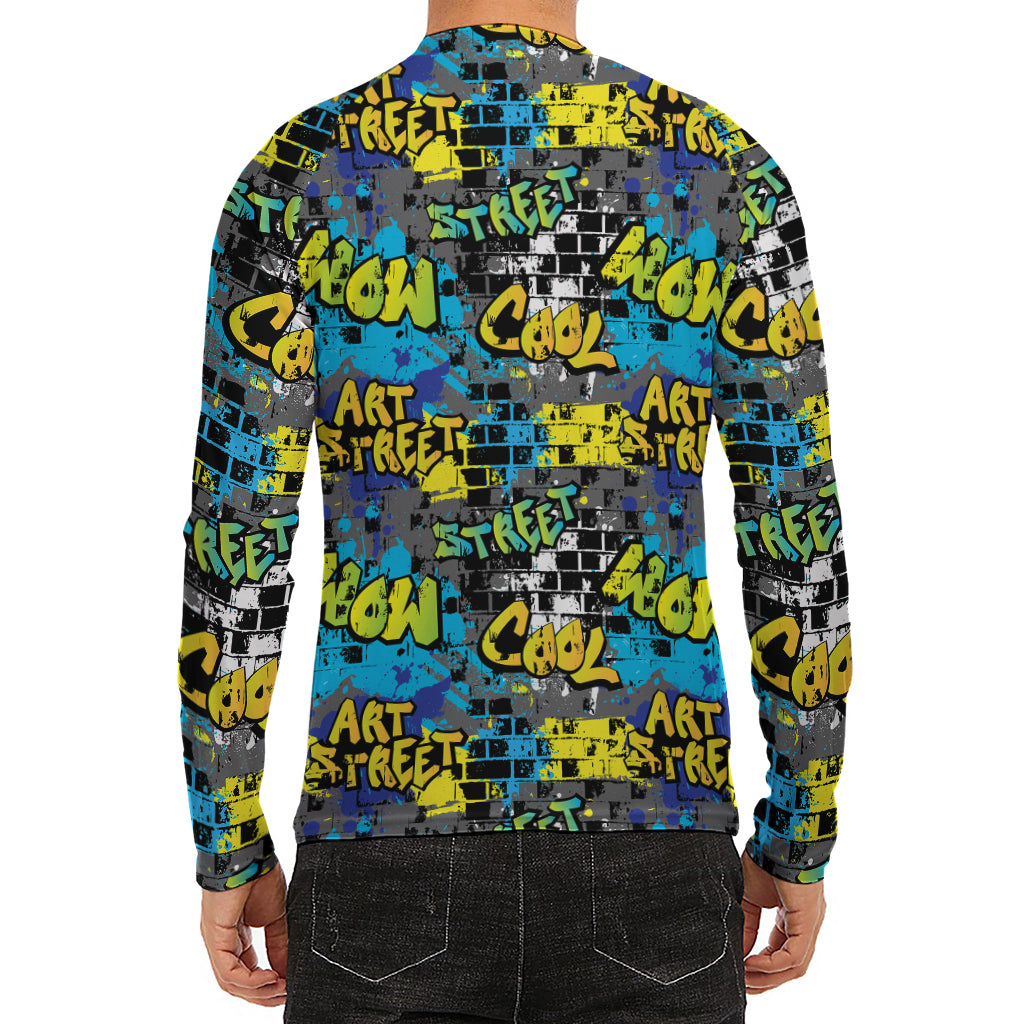 Graffiti Wall Print Men's Long Sleeve Rash Guard