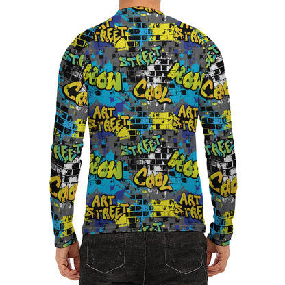 Graffiti Wall Print Men's Long Sleeve Rash Guard