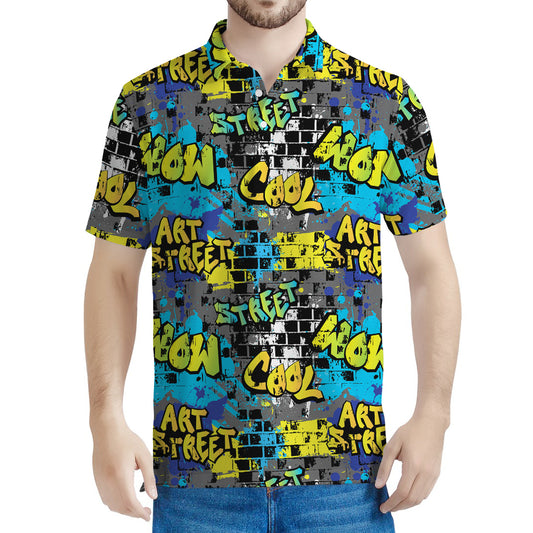 Graffiti Wall Print Men's Polo Shirt
