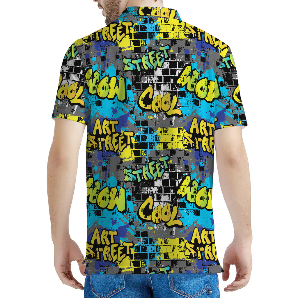 Graffiti Wall Print Men's Polo Shirt