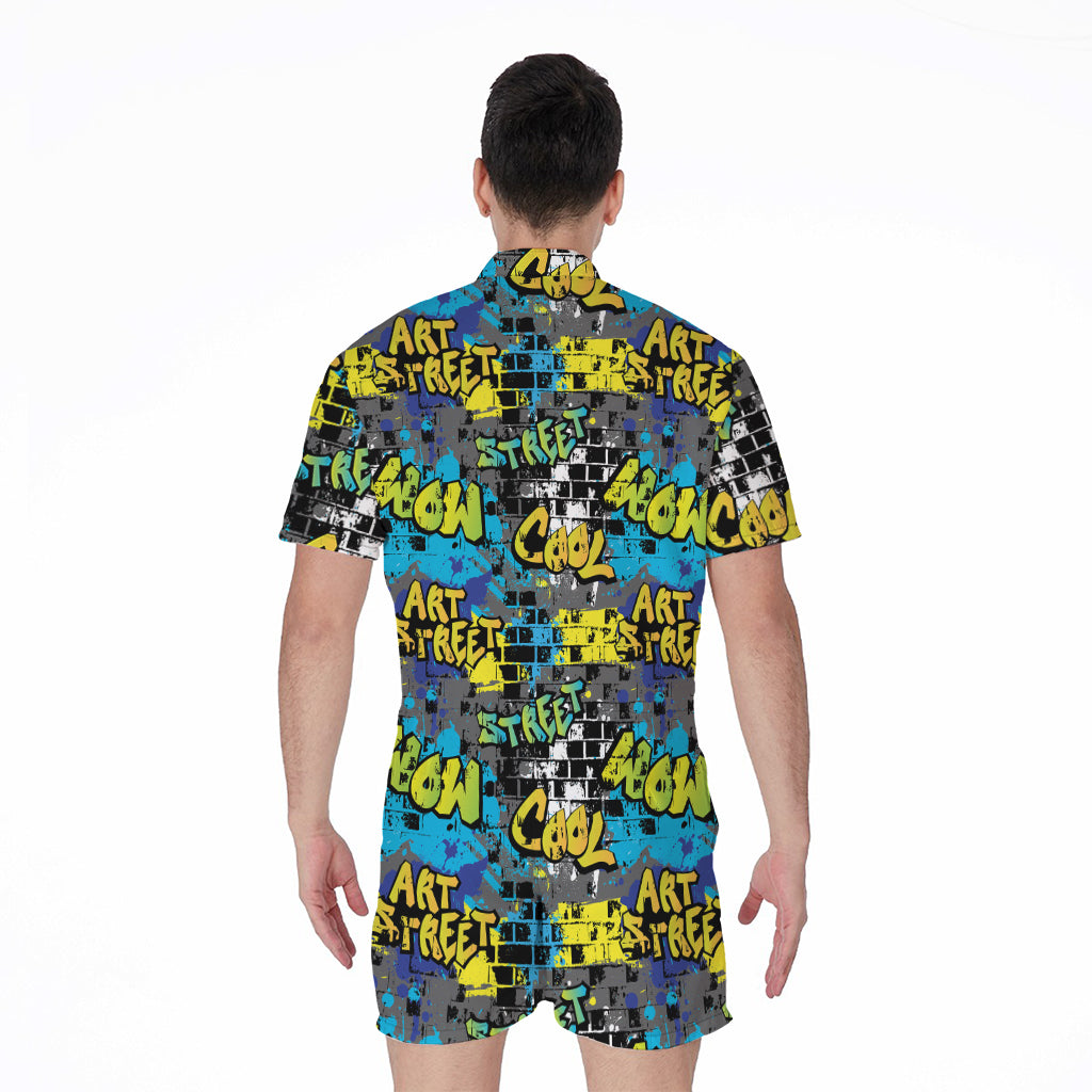 Graffiti Wall Print Men's Rompers