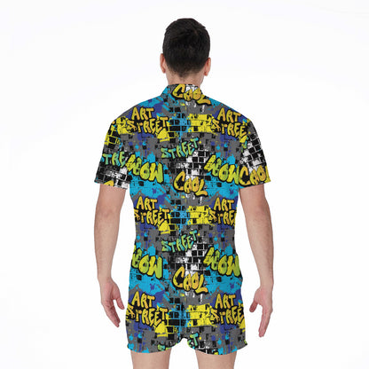 Graffiti Wall Print Men's Rompers