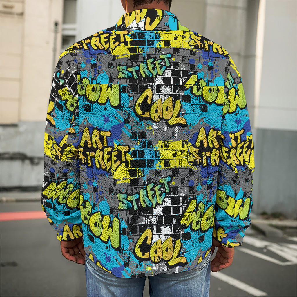 Graffiti Wall Print Men's Shirt Jacket