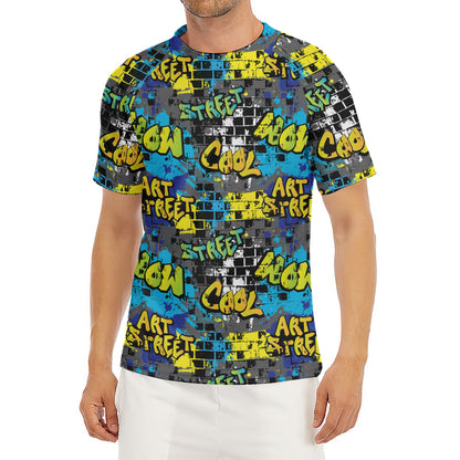 Graffiti Wall Print Men's Short Sleeve Rash Guard