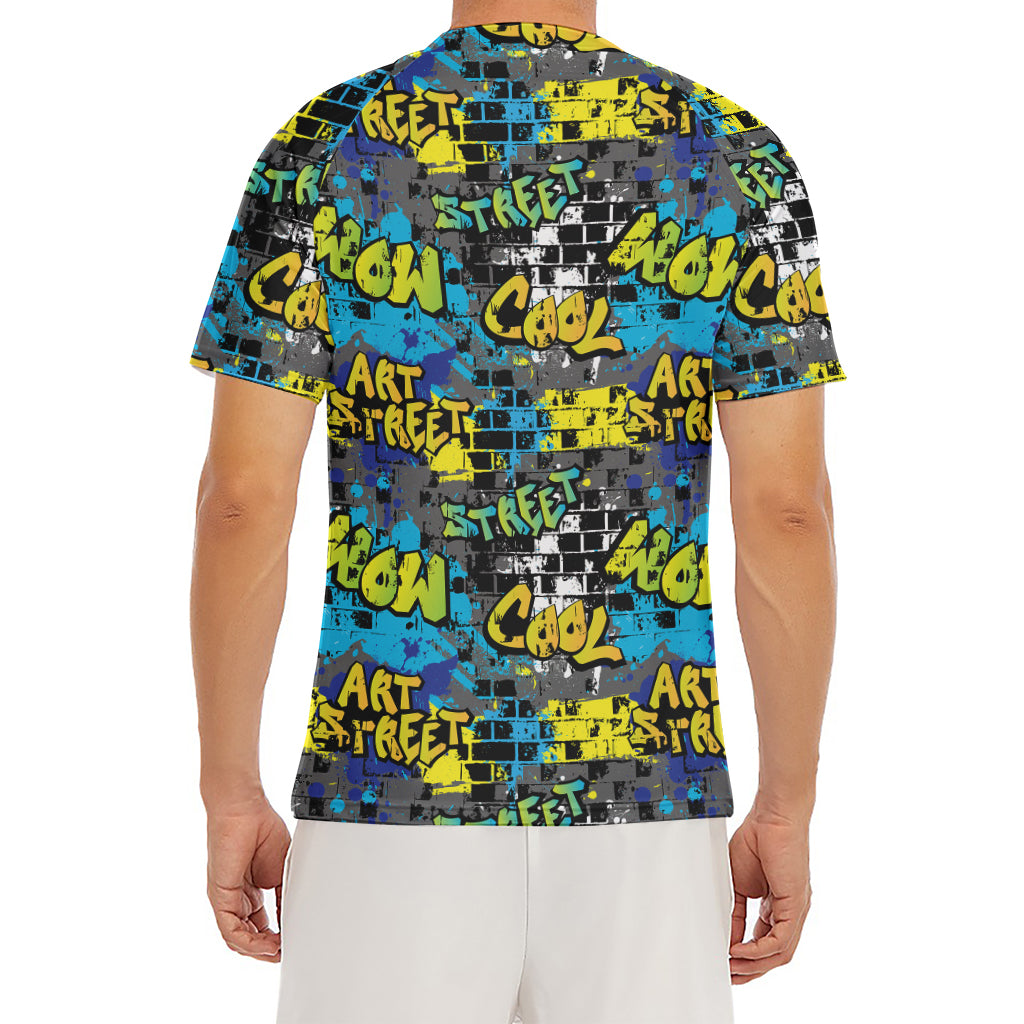 Graffiti Wall Print Men's Short Sleeve Rash Guard