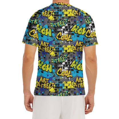 Graffiti Wall Print Men's Short Sleeve Rash Guard