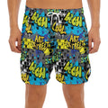 Graffiti Wall Print Men's Split Running Shorts