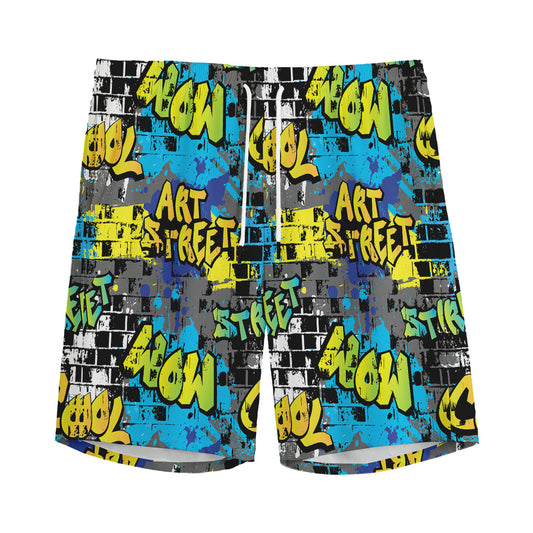Graffiti Wall Print Men's Sports Shorts