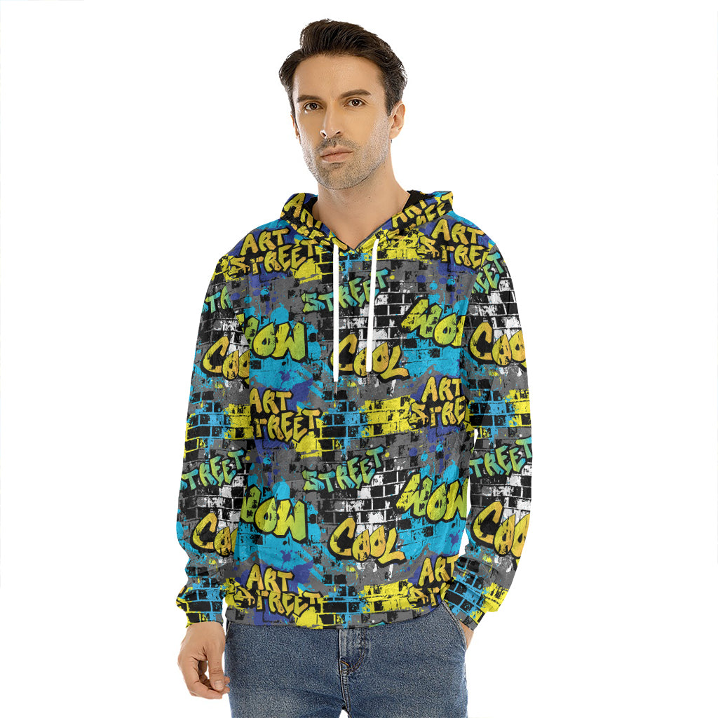 Graffiti Wall Print Men's Velvet Pullover Hoodie