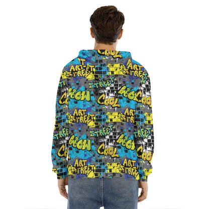Graffiti Wall Print Men's Velvet Pullover Hoodie