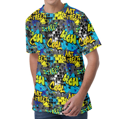 Graffiti Wall Print Men's Velvet T-Shirt