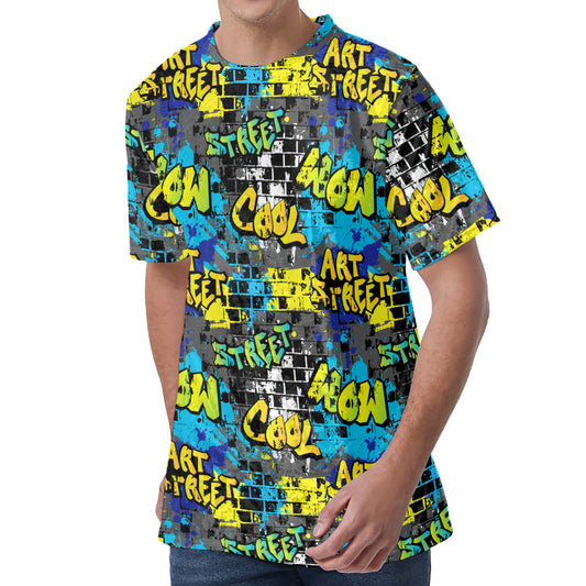 Graffiti Wall Print Men's Velvet T-Shirt