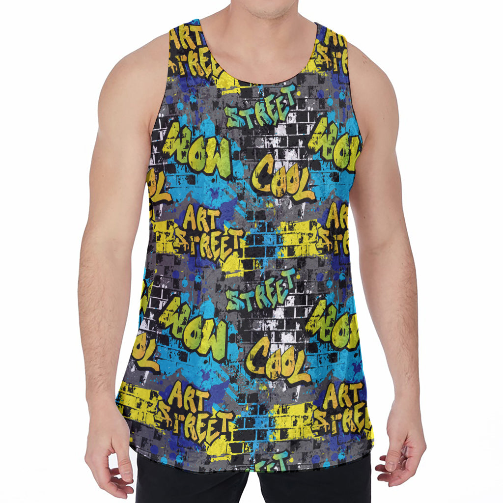 Graffiti Wall Print Men's Velvet Tank Top