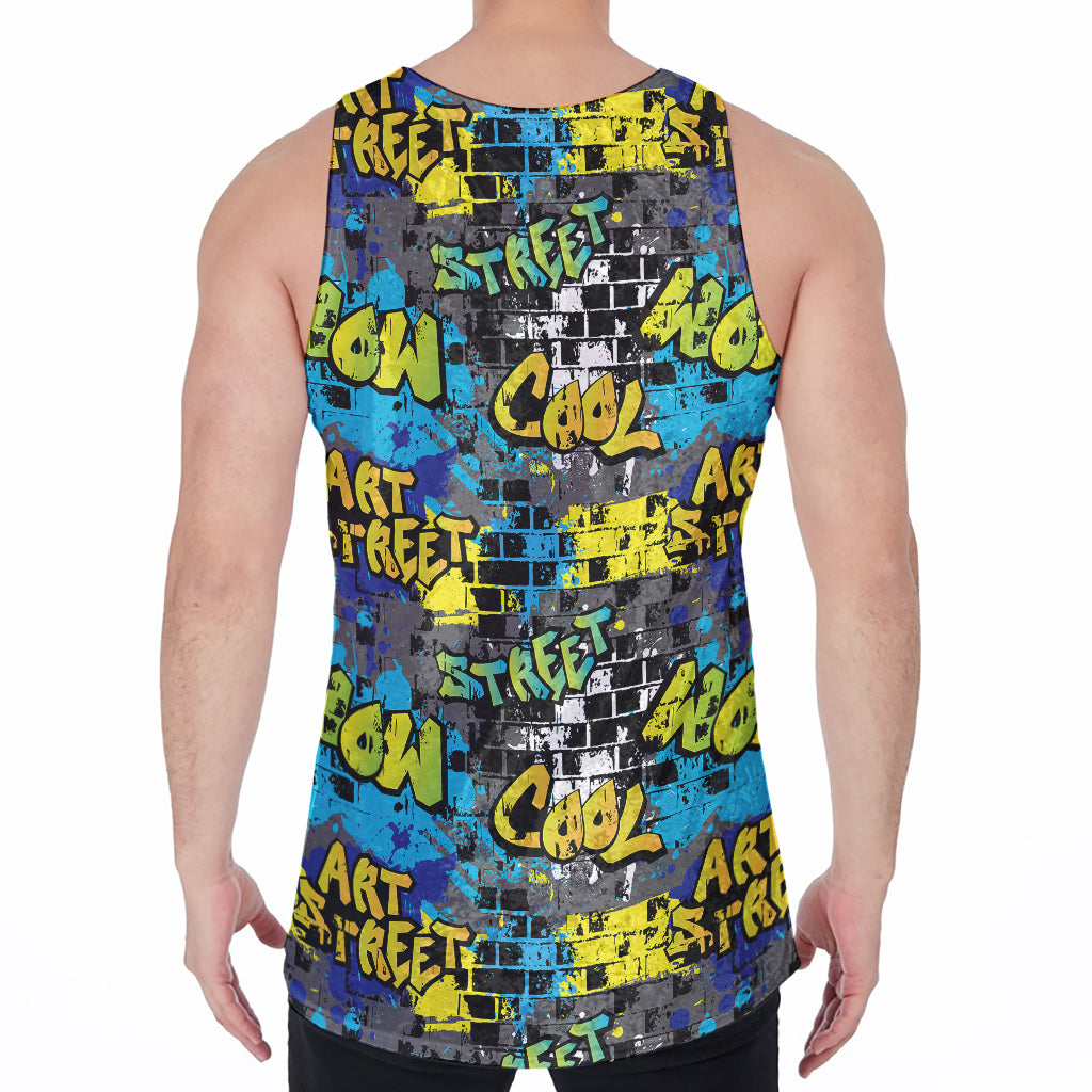 Graffiti Wall Print Men's Velvet Tank Top
