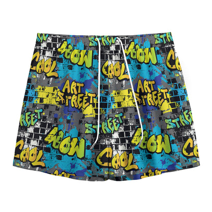 Graffiti Wall Print Mesh Shorts