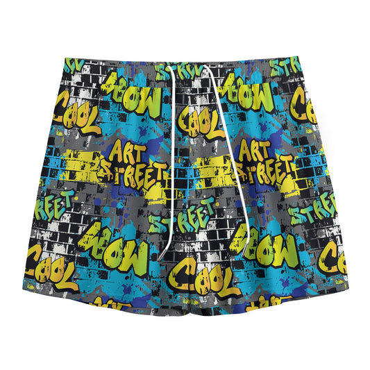 Graffiti Wall Print Mesh Shorts