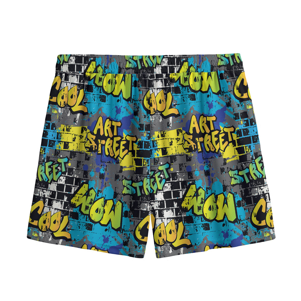 Graffiti Wall Print Mesh Shorts