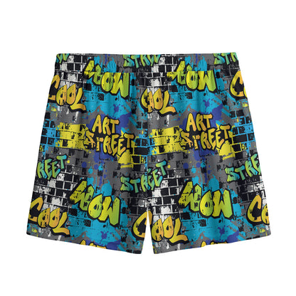 Graffiti Wall Print Mesh Shorts
