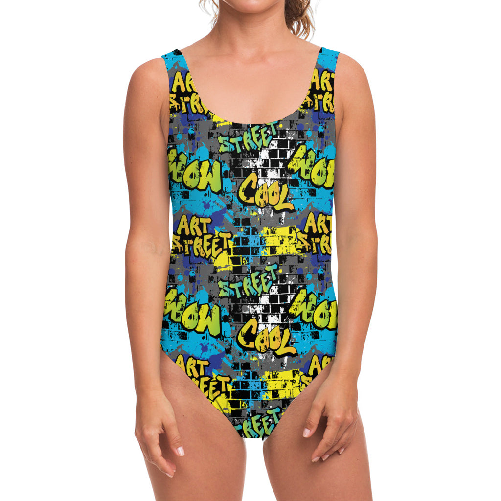Graffiti Wall Print One Piece Swimsuit