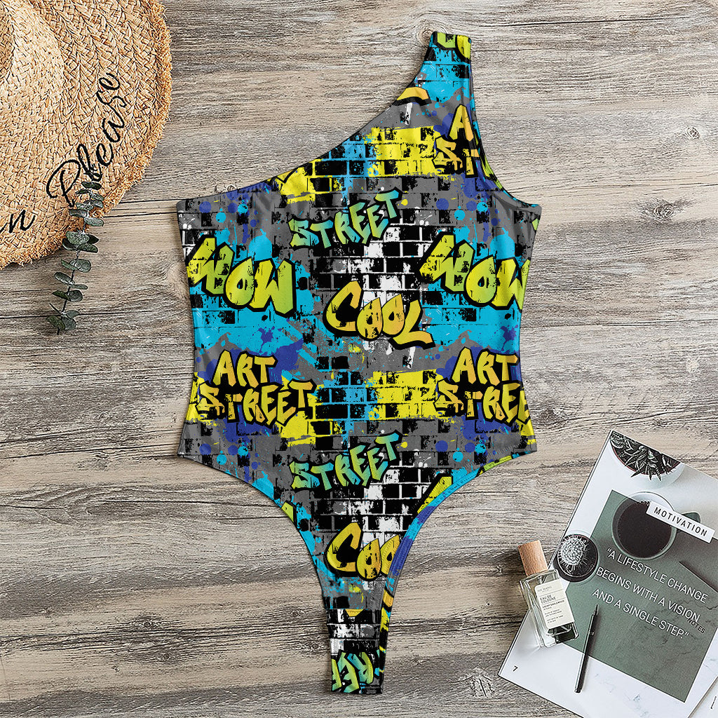 Graffiti Wall Print One Shoulder Bodysuit