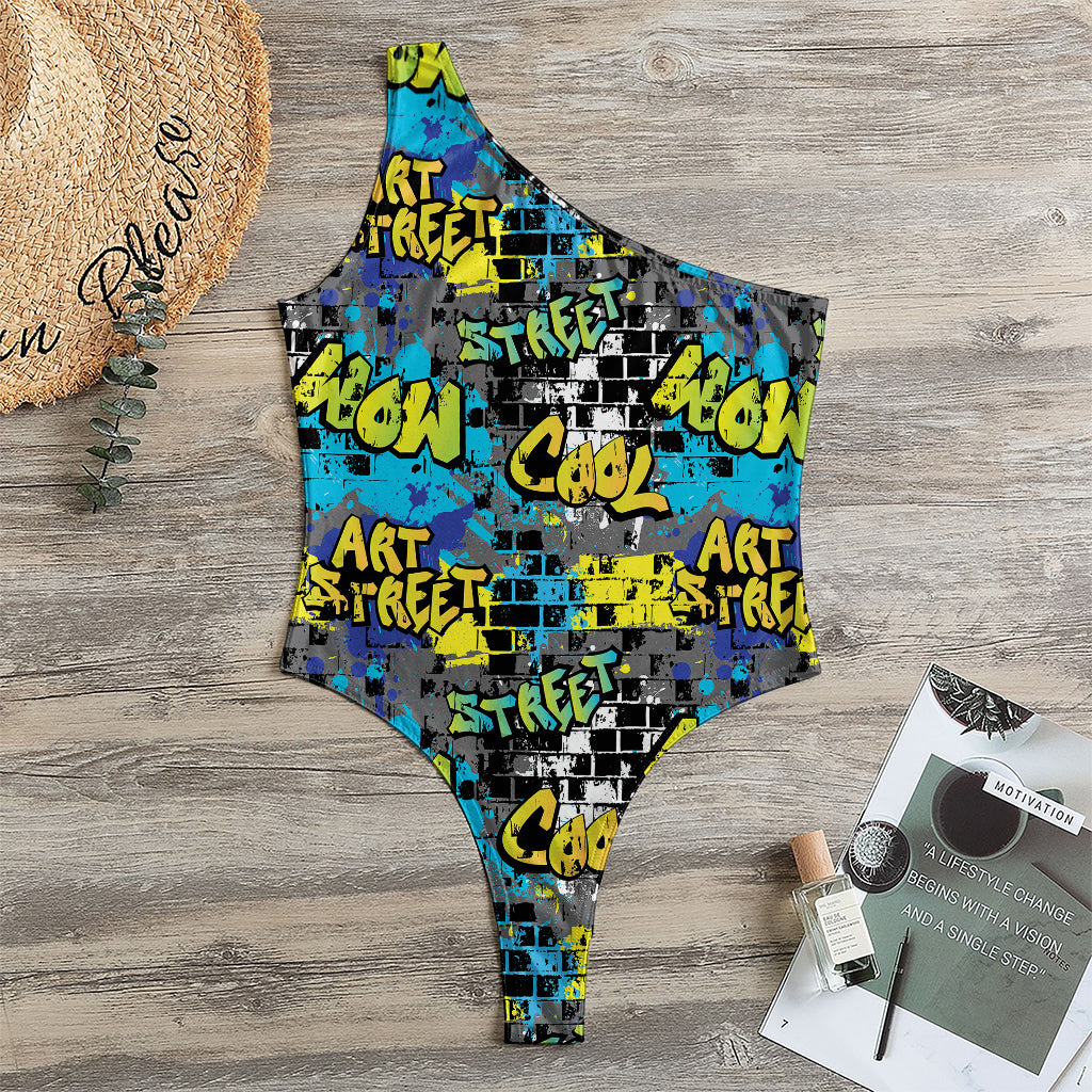 Graffiti Wall Print One Shoulder Bodysuit