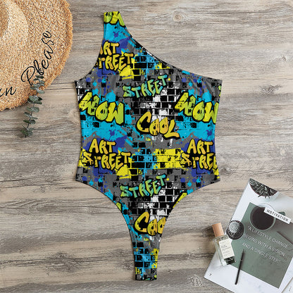 Graffiti Wall Print One Shoulder Bodysuit