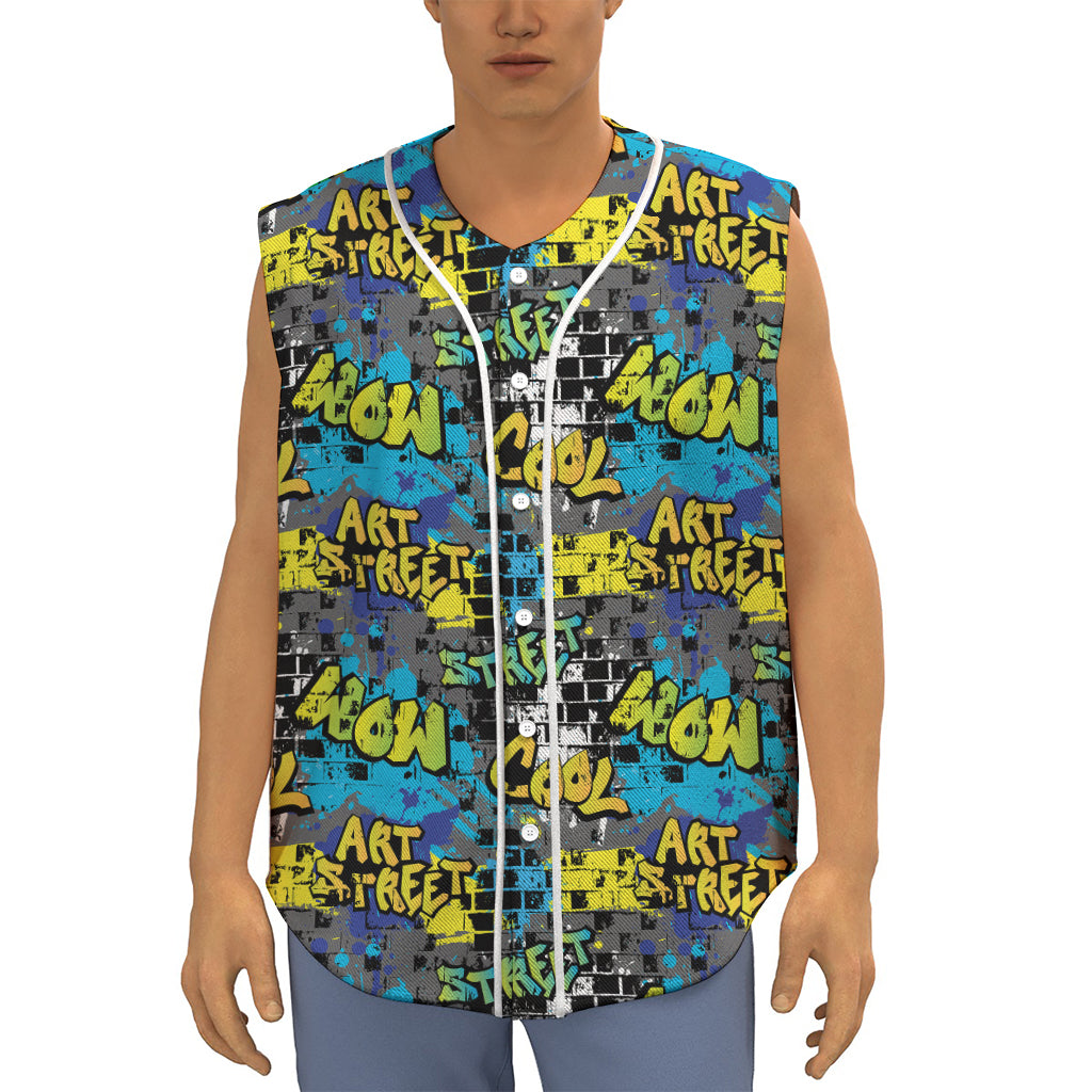 Graffiti Wall Print Sleeveless Baseball Jersey