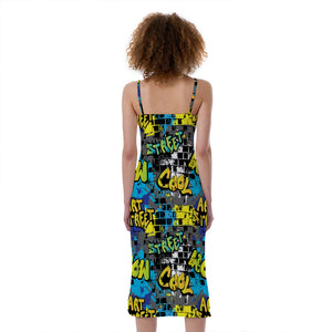 Graffiti Wall Print Slim Fit Midi Cami Dress