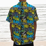 Graffiti Wall Print Textured Short Sleeve Shirt