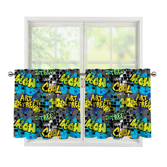Graffiti Wall Print Tier Curtains