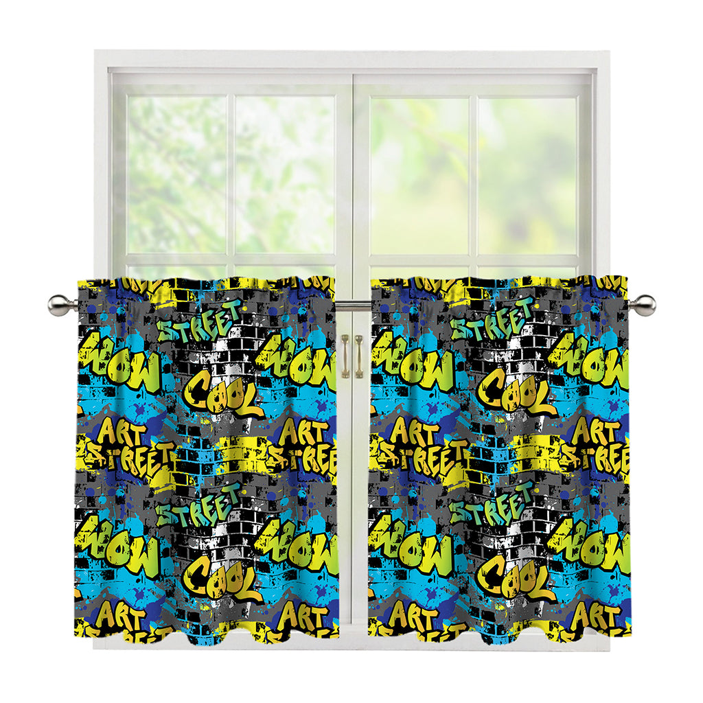 Graffiti Wall Print Tier Curtains