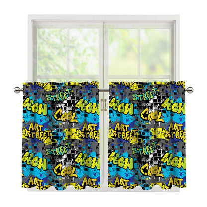 Graffiti Wall Print Tier Curtains