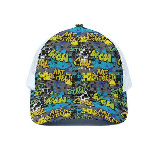 Graffiti Wall Print White Mesh Trucker Cap