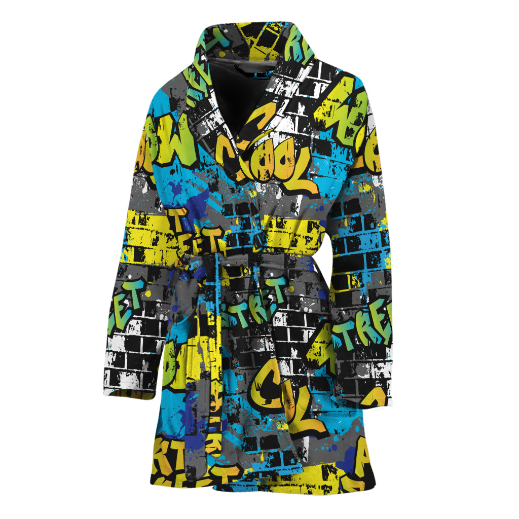Graffiti Wall Print Women's Bathrobe