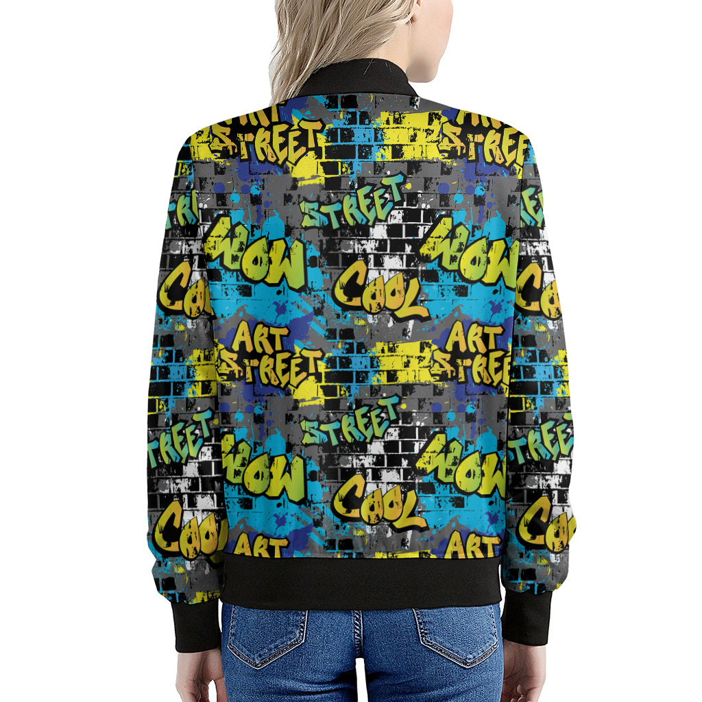 Graffiti Wall Print Women's Bomber Jacket