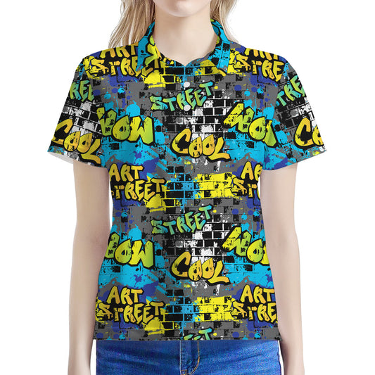 Graffiti Wall Print Women's Polo Shirt