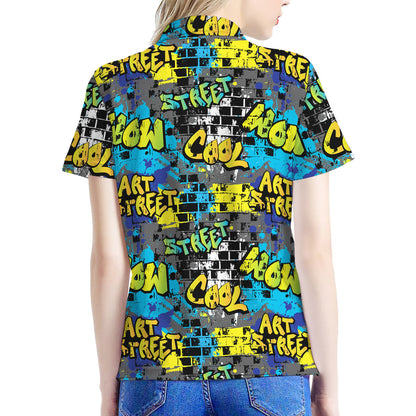 Graffiti Wall Print Women's Polo Shirt