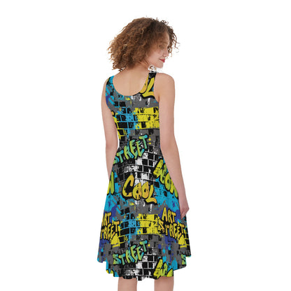 Graffiti Wall Print Women's Sleeveless Dress