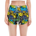 Graffiti Wall Print Women's Split Running Shorts